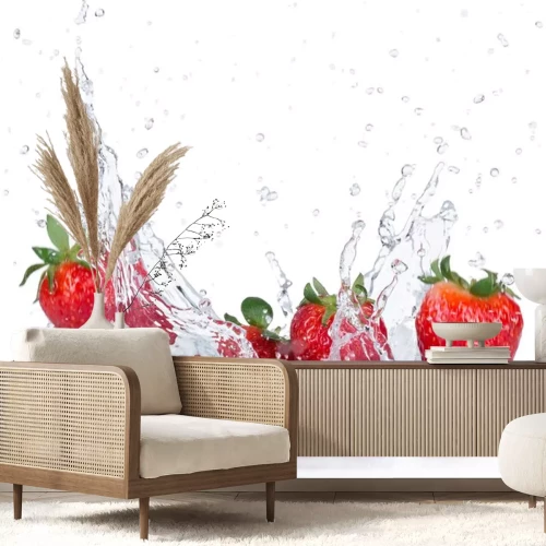 Sticker Verse aardbeien met water splash