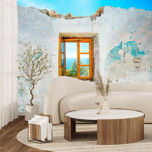 Fotobehang Oud venster in verlaten huis