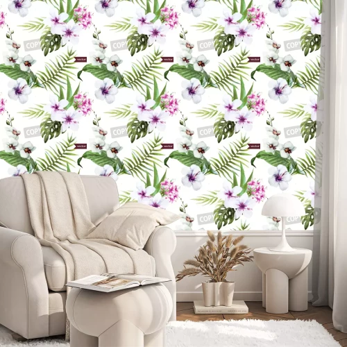 Behang Witte hibiscusbloemen