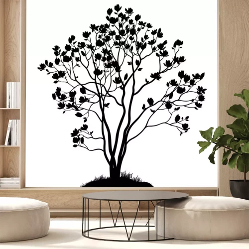 Sticker Zwarte omtrek met een magnoliaboom