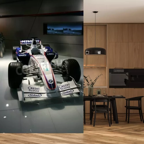 Fotobehang MUNICH - 7 augustus: Formula One auto van BMW Sauber team op 7 juni 2008 in BMW Welt museum in München, Duitsland. BMW Sauber F1 Team, waarin de 2e en de 3e in 2007 2008.