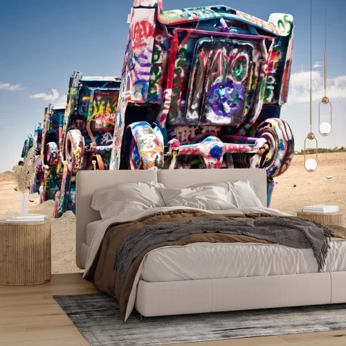 Fotobehang Oude auto's in de woestijn