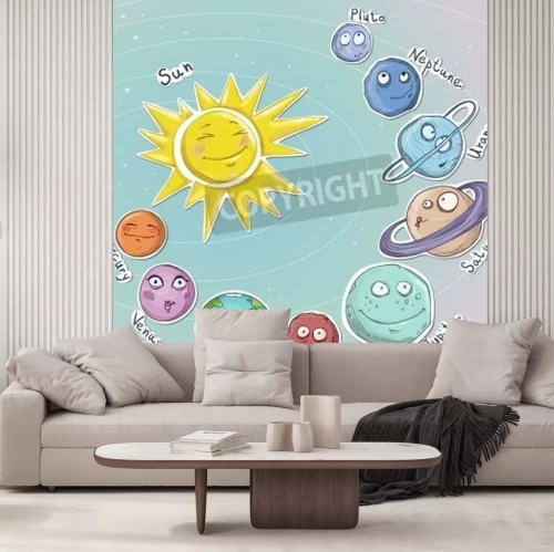 Fotobehang Cartoon planeten en zon