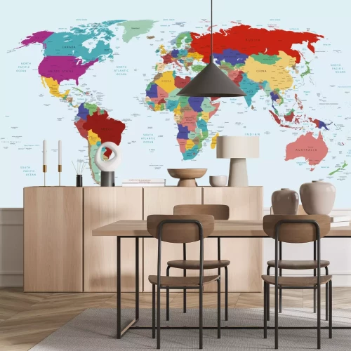 Fotobehang Wereldkaart met gekleurde naties