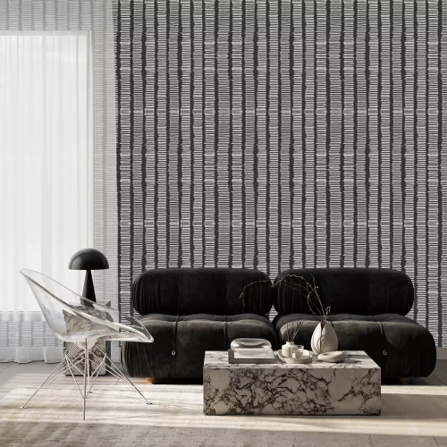 Behang Zwart en wit klein strepen patroon