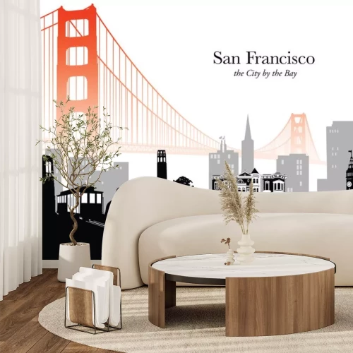 Sticker Vector illustration of skyline of San Francisco with fog