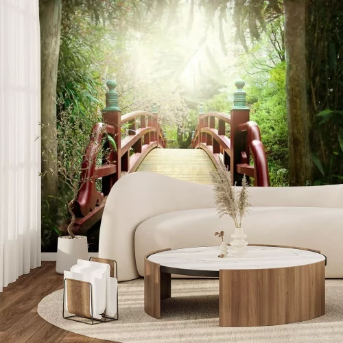 Fotobehang Rode brug in Japanse stijl