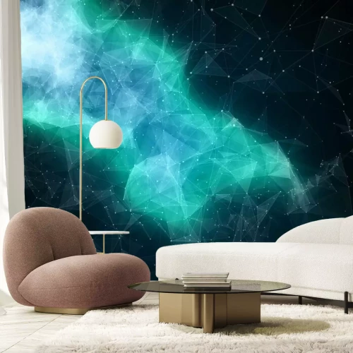 Fotobehang Blauwe en groene nevel in de ruimte