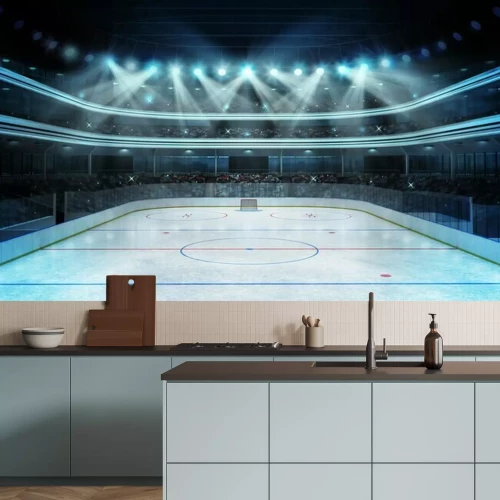 Fotobehang Hockeystadion met verlichte ijsbaan