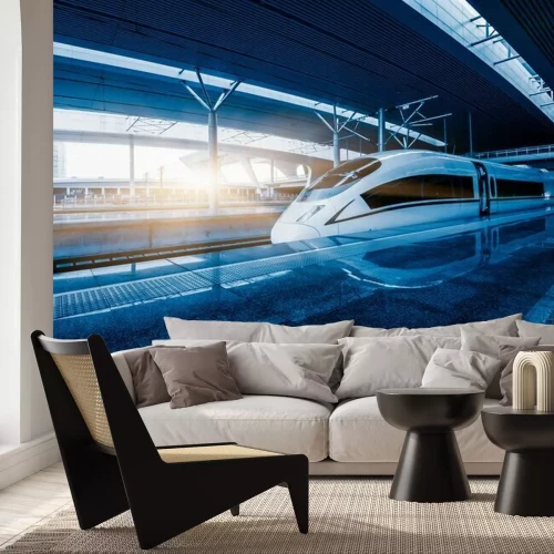 Fotobehang Een moderne trein op het perron