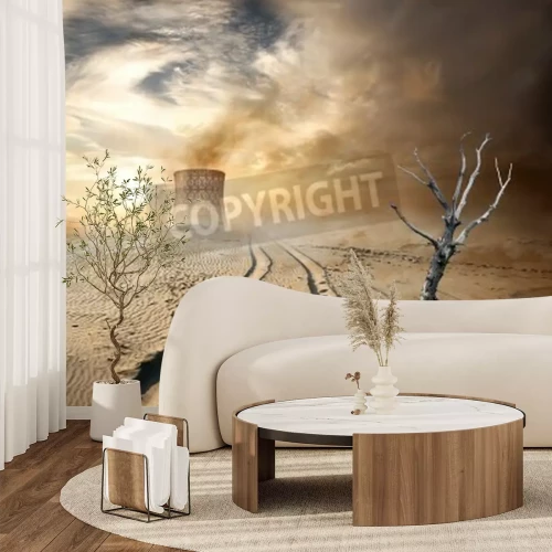 Fotobehang Sporen van wielen in de woestijn