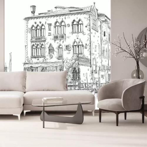 Fotobehang Zwart-wit schets van Venetië