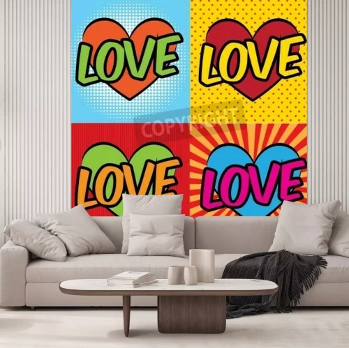 Fotobehang Illustratie met hartjes en tekst