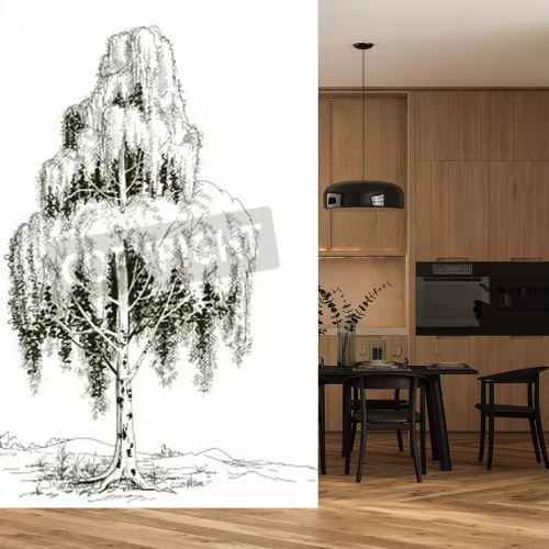 Fotobehang Schets van een berkenboom