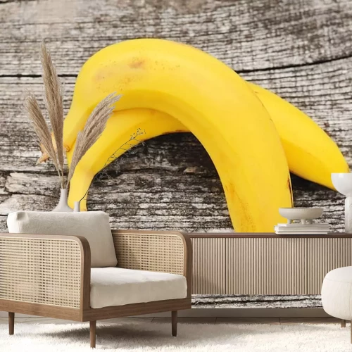 Sticker Twee bananen op grijze planken