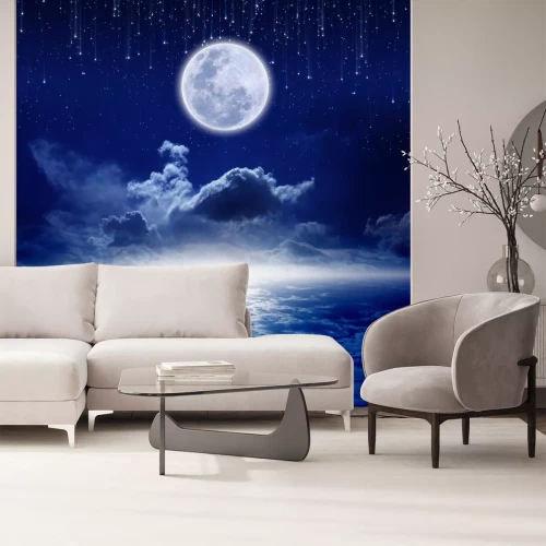Fotobehang Volle maan met vallende sterren