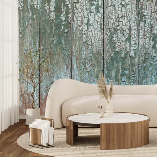 Fotobehang Houten planken met afbladderende verf