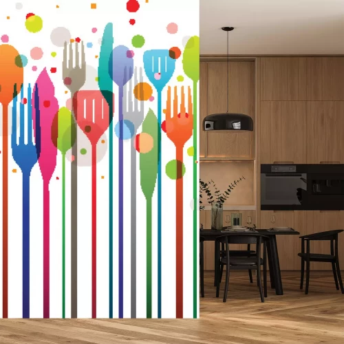 Sticker Grafische regenboog met keukenbestek