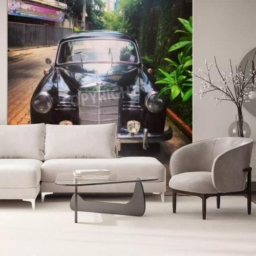 Fotobehang Vintage Mercedes Benz car parked in alley