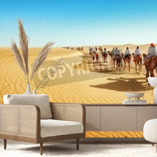 Fotobehang Woestijn met een karavaan