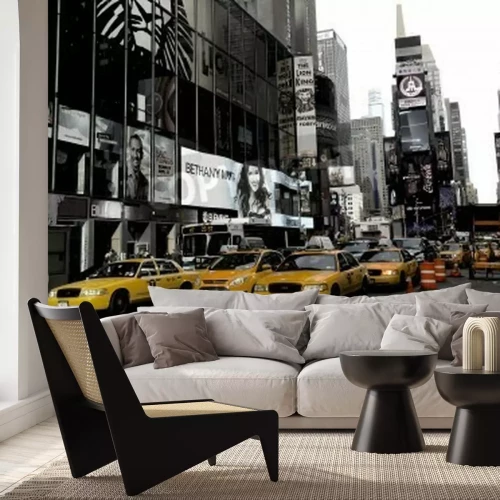 Fotobehang Taxi's op zwart+AC0-witte achtergrond