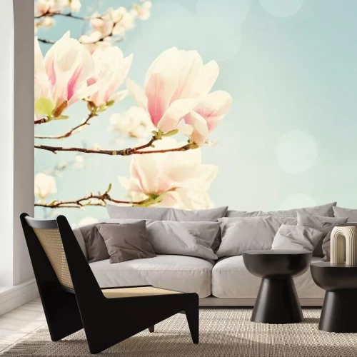 Fotobehang Magnoliabloemen op een retrofoto