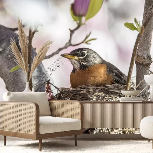 Sticker Magnolia met een vogelnest