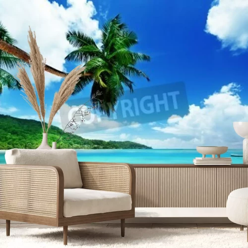 Fotobehang Tropisch strand met palmbomen