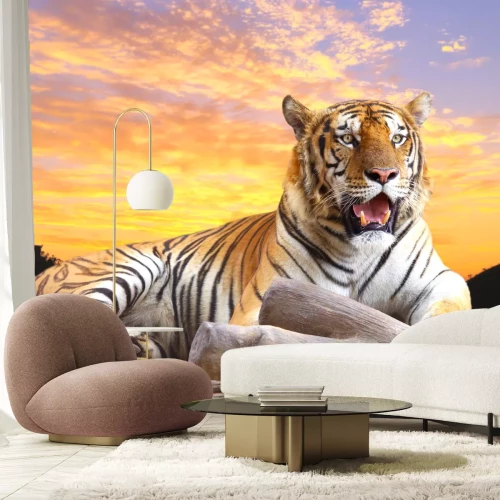 Fotobehang Kleurrijk landschap met tijger