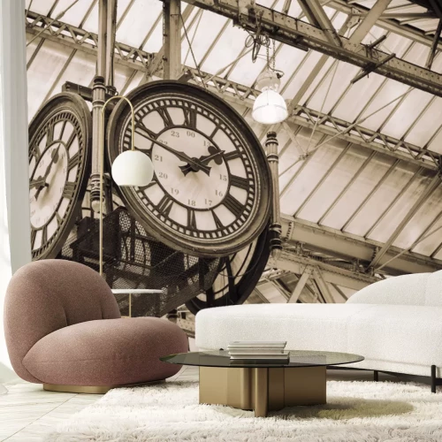 Fotobehang Retro klok op het station