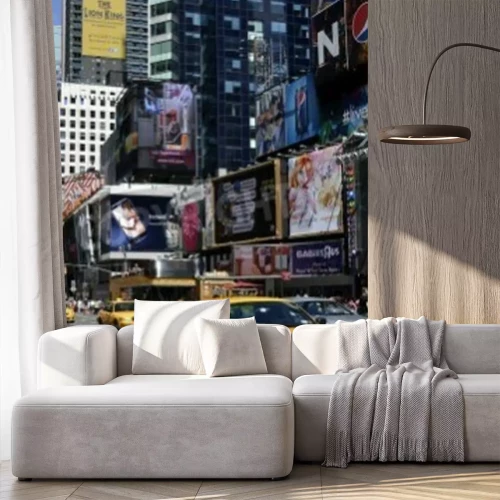 Fotobehang New Yorkse taxi's bij wolkenkrabbers