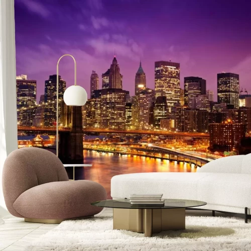 Fotobehang Manhattan bij nacht met uitzicht op de Brooklyn Bridge