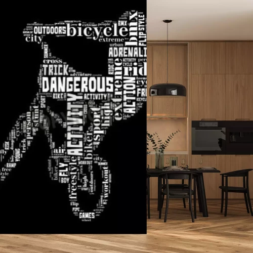 Fotobehang BMX-fiets met zwart-witte letters