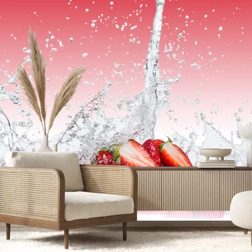 Sticker Verse aardbeien met water splash