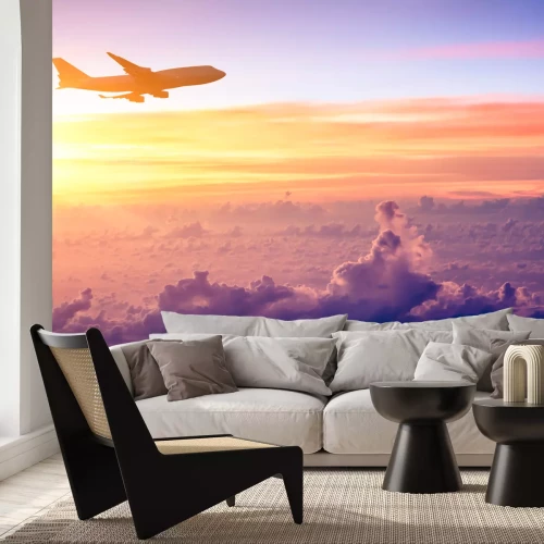 Fotobehang Vliegtuig en pastelkleurige lucht