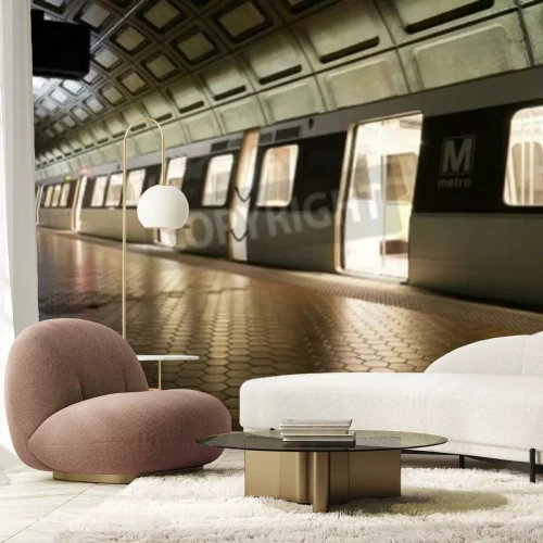 Fotobehang Trein in een donker metrostation