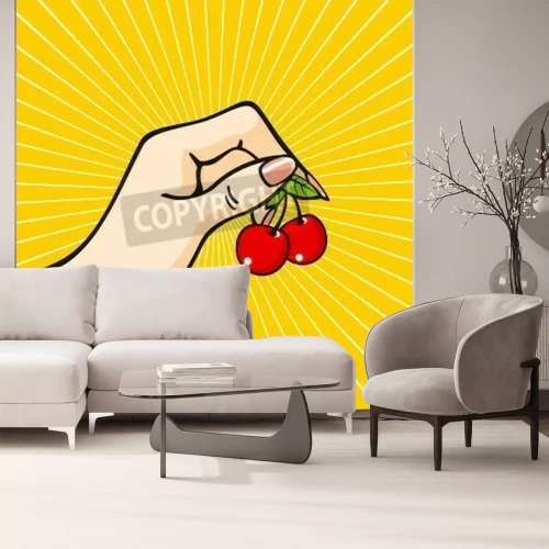 Fotobehang Rode kersen in pop-art stijl