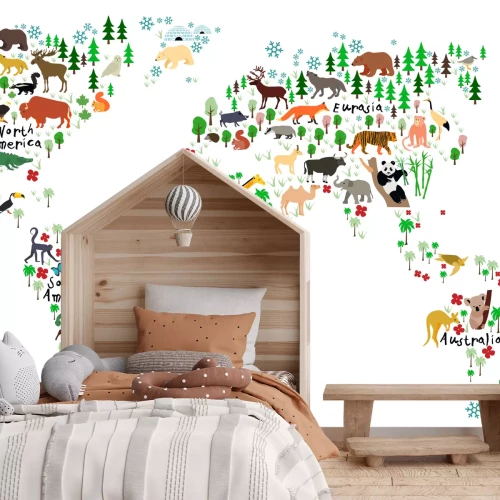 Fotobehang Kaart van dieren in de wereld