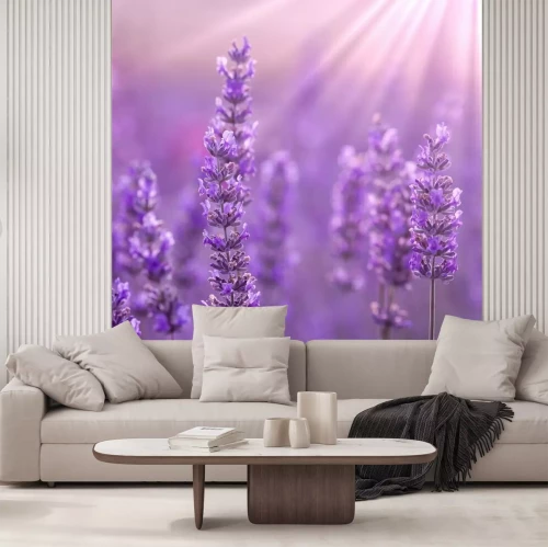 Fotobehang Lavendeltakjes in de zonnestralen