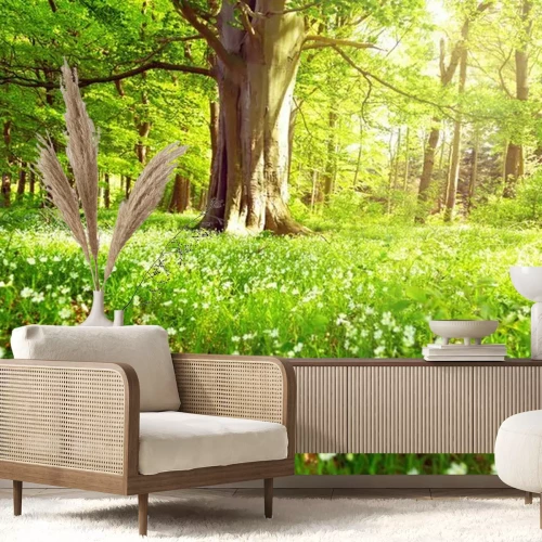 Fotobehang Boomstam en bloemen