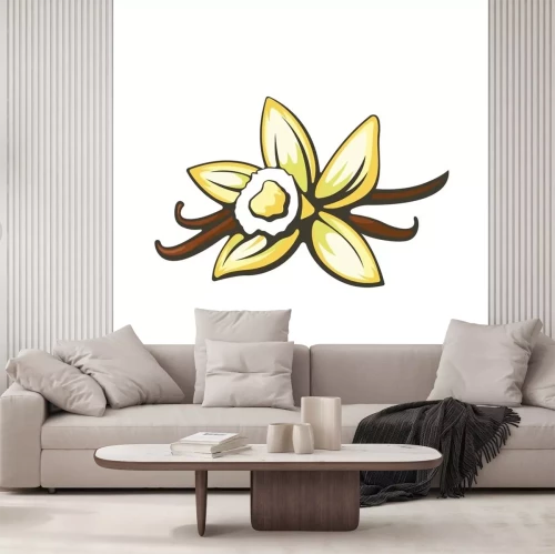 Sticker Vanille bloemen en peulen. Vector illustratie.