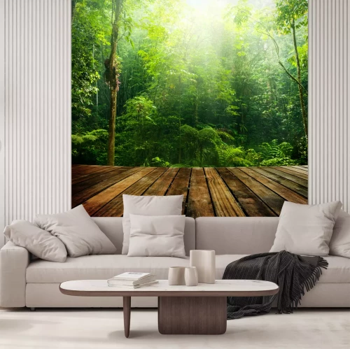 Fotobehang Houten platform in de jungle