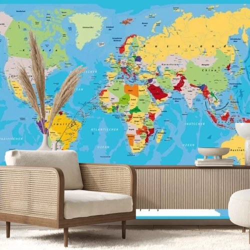 Fotobehang Kleurrijke wereldkaart met landnamen