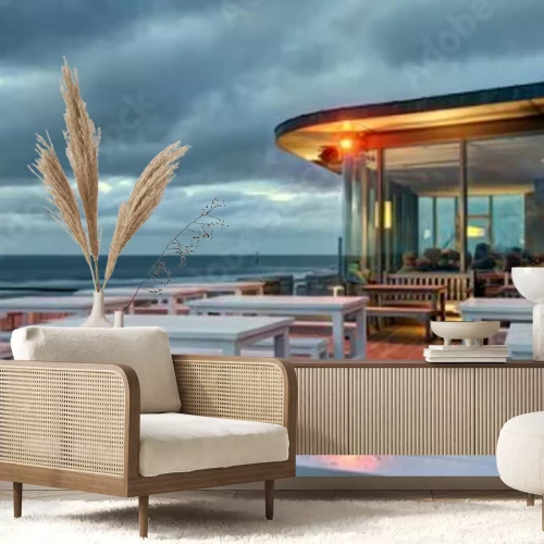 Fotobehang Restaurant met uitzicht op zee