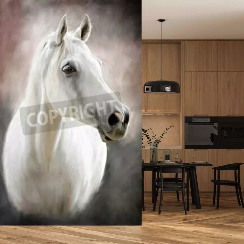 Fotobehang Portret van een wit Arabisch paard