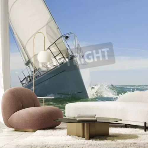 Fotobehang Zeilboot hemel in blauwetinten