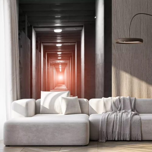 Fotobehang Lange betonnen tunnel