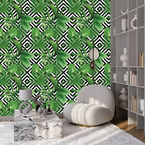 Behang Patroon met natuur en geometrische achtergrond