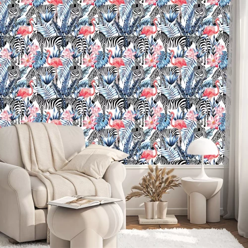 Behang Vogels en exotische bloemen