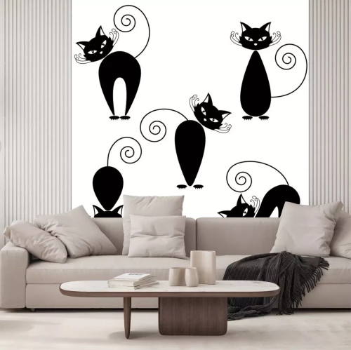 Sticker Cartoon zwarte katten met een gekrulde staart